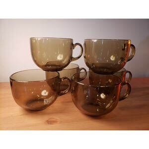 Vintage Lot (6) Luminarc France Jumbo Eclipse Mug 20 oz - Amber Glass Cup 600 ml